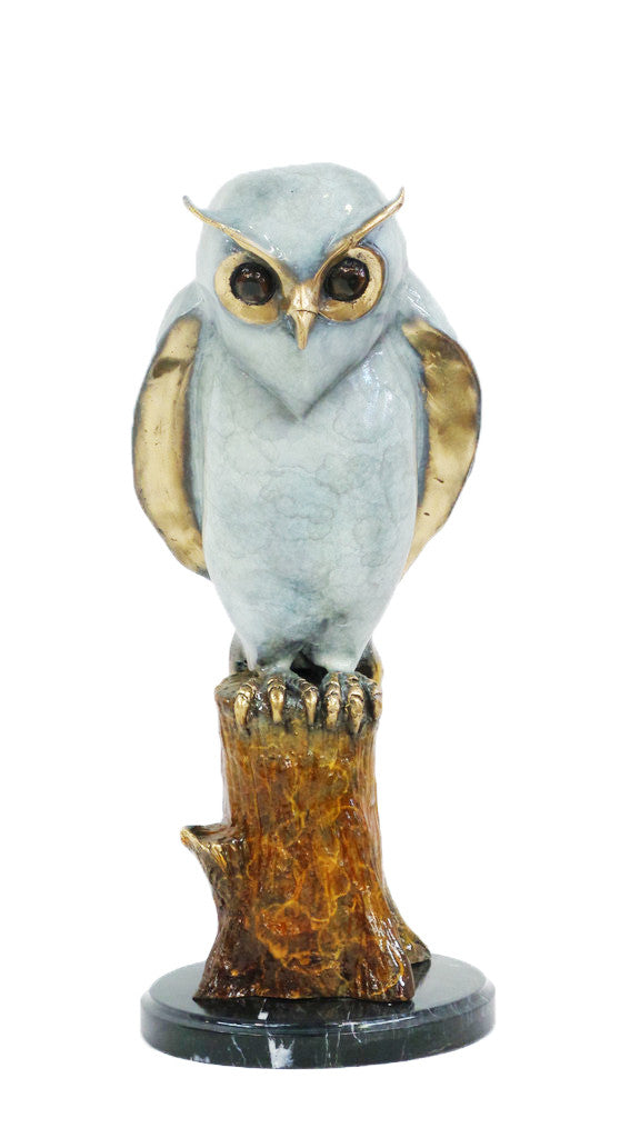 Owl on Tree on Marble Base - Special Patina 10"L x 11"W x 20"H