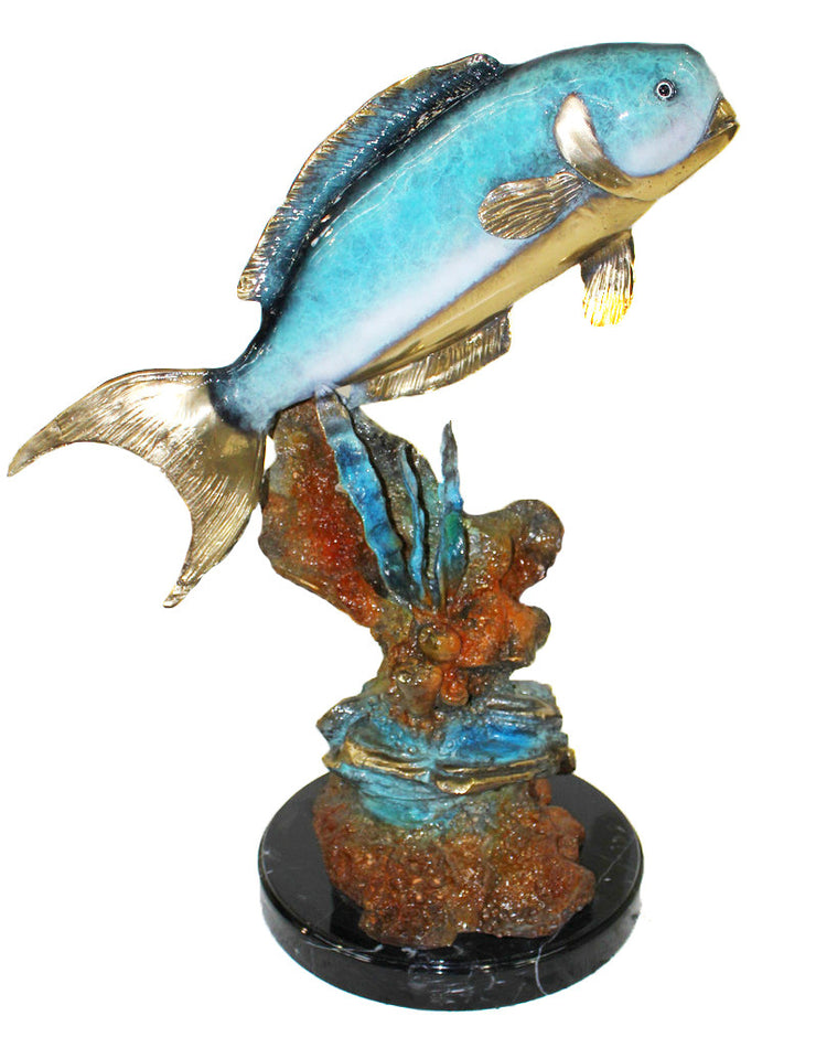 Parrot Fish on Marble Base - Special Patina 20"L x 12"W x 25"H