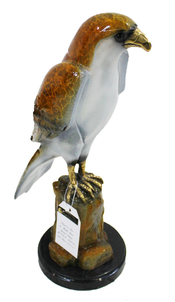 Hawk on Tree on Marble Base - Special Patina 6"L x 9"W x 18"H