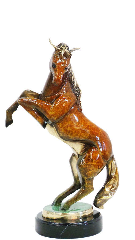 Rearing Horse on Marble Base - Special Patina 14"L x 10"W x 20.5"H