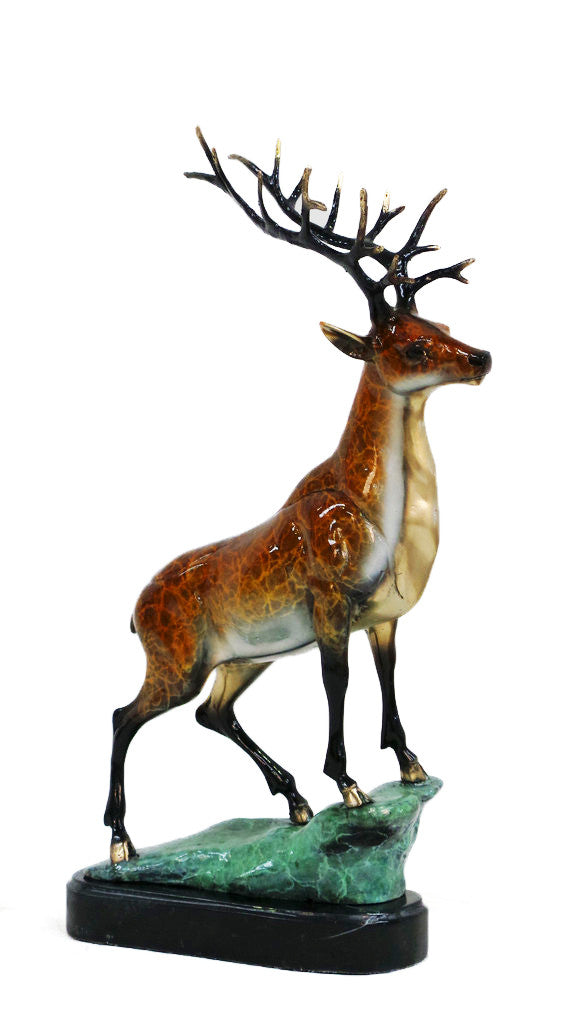 Reindeer on Marble Base - Special Patina 16"L x 6"W x 22.5"H