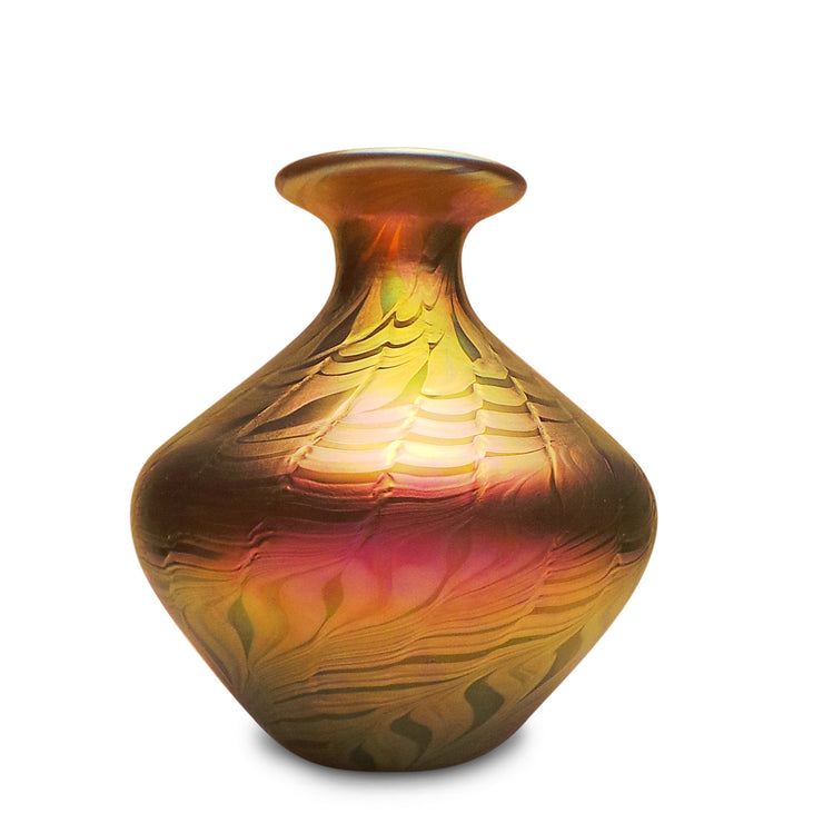 Saucer Vase Gold Moire on Gold- 5.5" High x 6" Diameter