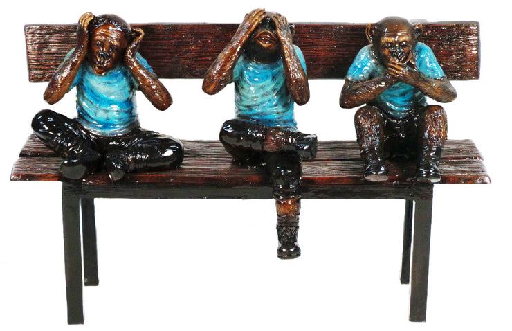 Three Monkeys on Bench - Special Patina 44"L x 18"W x 30"H