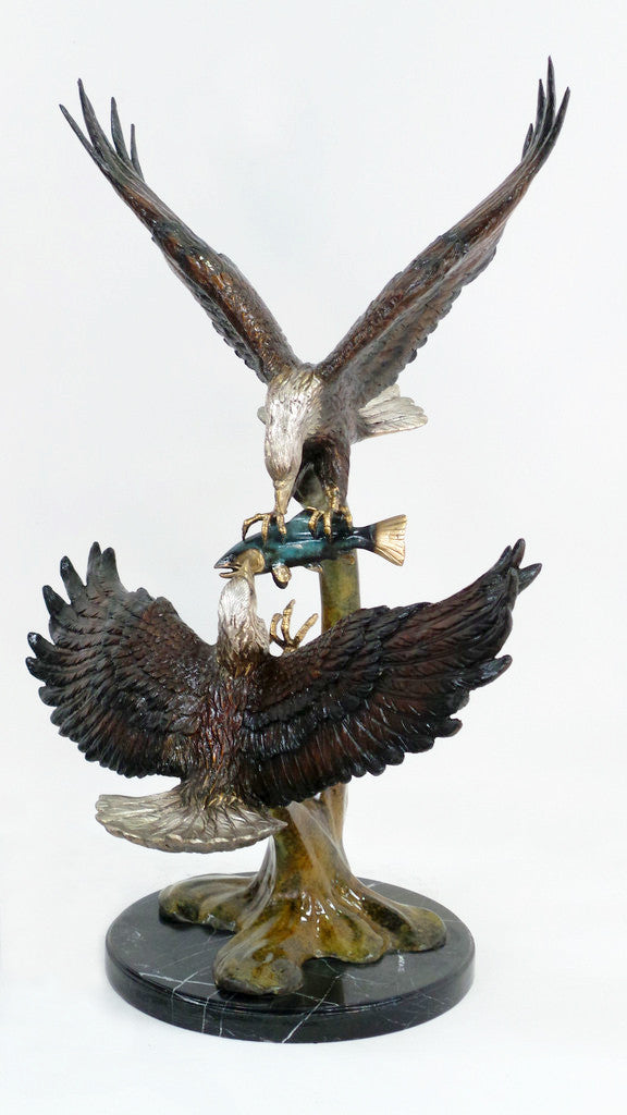 Two Eagle with Fish on Marble Base - Special Patina 34"L x 31"W x 43"H