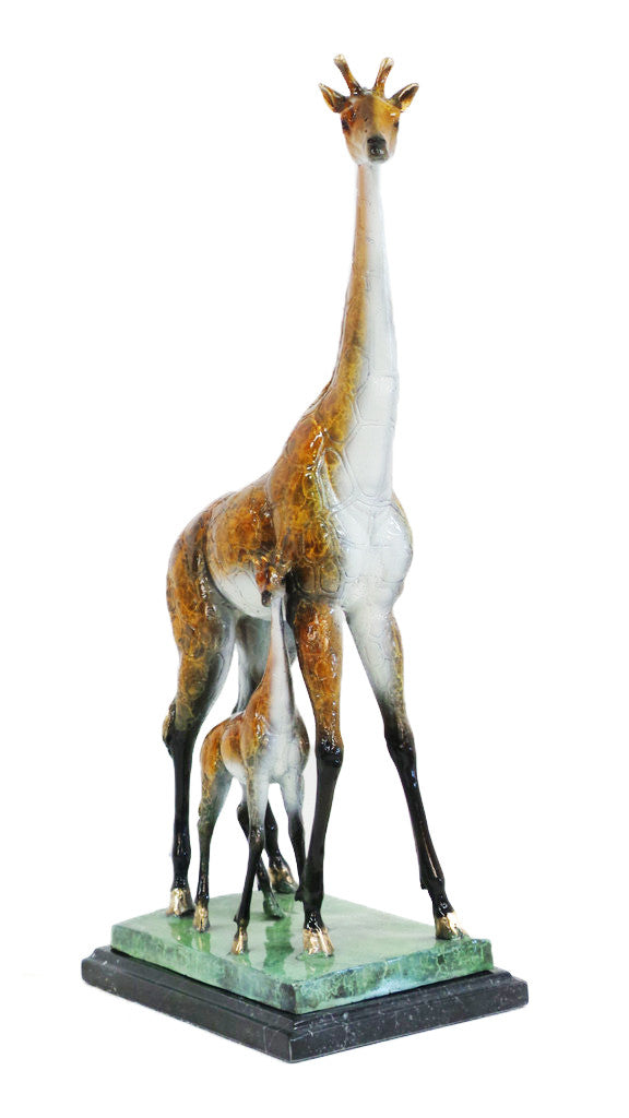 Two Giraffes on Marble Base - Special Patina 16"L x 9"W x 28"H