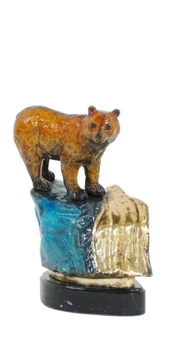 Bear Standing on Hill on Marble Base - Special Patina 11"L x 7.5"W x 13"H