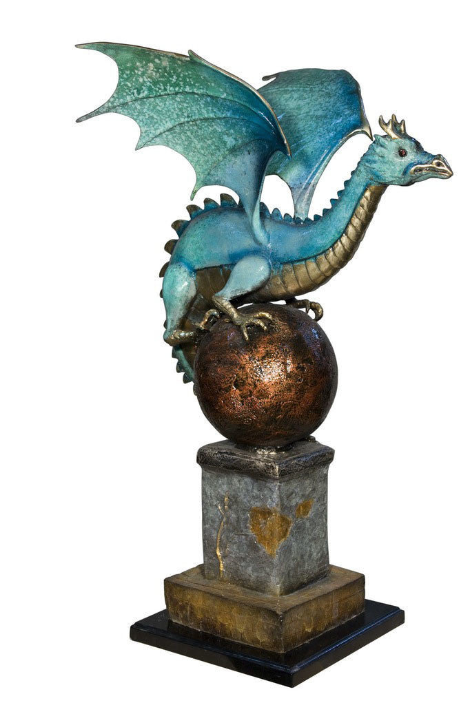 Dragon on Ball on Marble Base - Special Patina 22"L x 29"W x 34"H