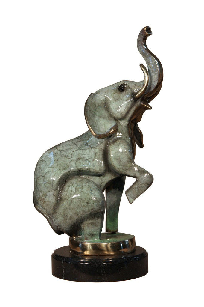 Elephant on Marble Base - Special Patina 11"L x 8"W x 18.5"H