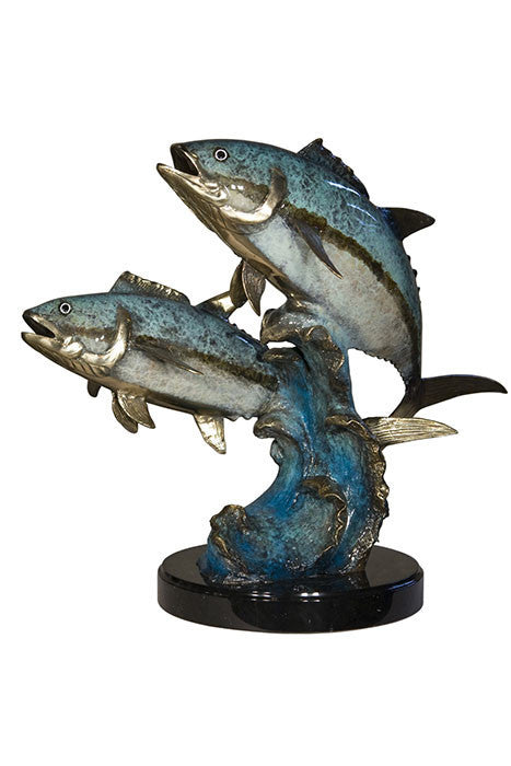 Two Fish on Wave on Marble Base - Special Patina 26"L x 17"W x 20"H