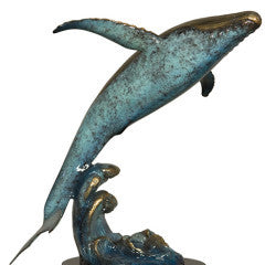 Whale on Marble Base - Special Patina 16"L x 16"W x 18"H